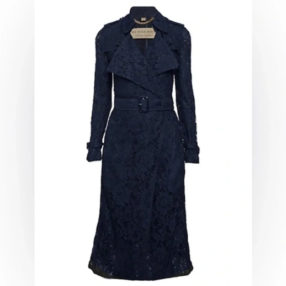 Burberry London Gracehill Navy Blue Lace Trench Coat Size 2 - Picture 2 of 14